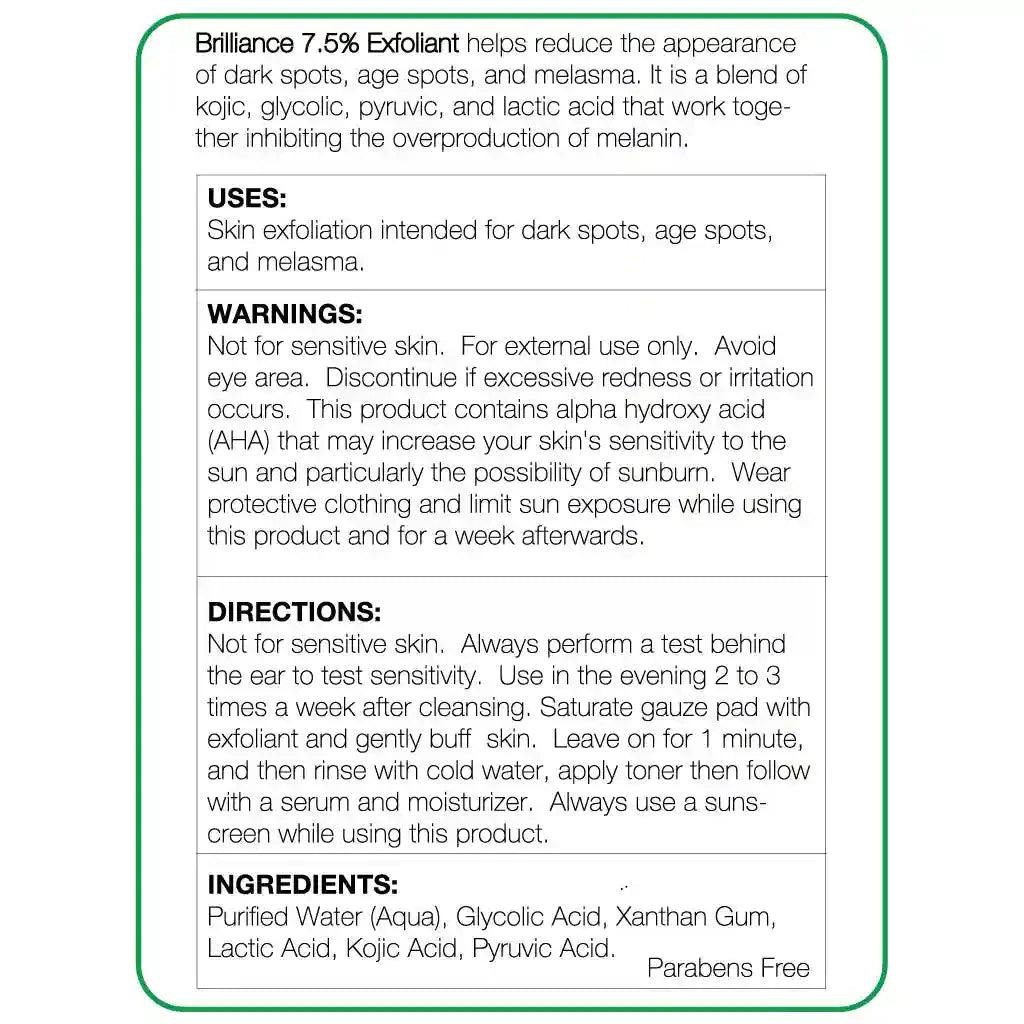 Brilliance 7.5% Exfoliant (AHA 7.5% with Kojic Acid) 1.7oz