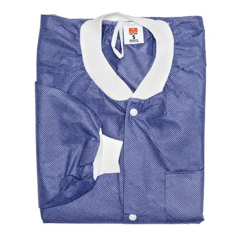 Folded purple shirt with white collar and buttons on a white background