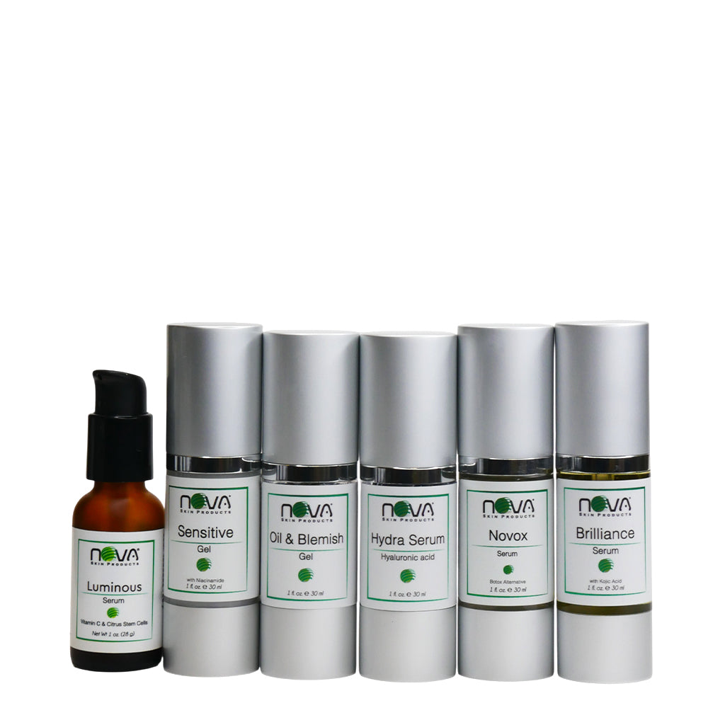 Set of Nova skincare products on a white background