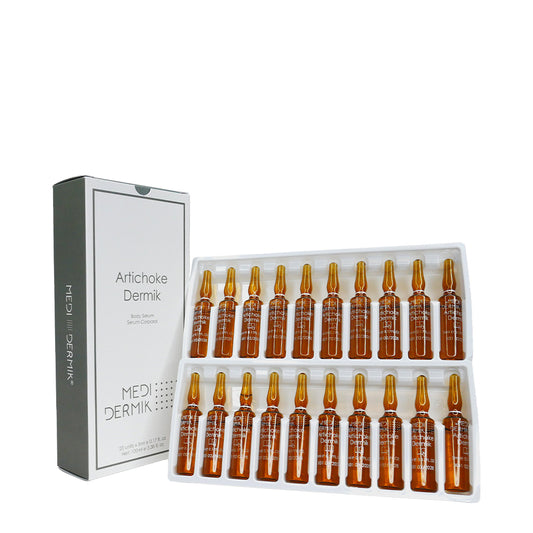 Medidermik skincare ampoules in a box on a white background