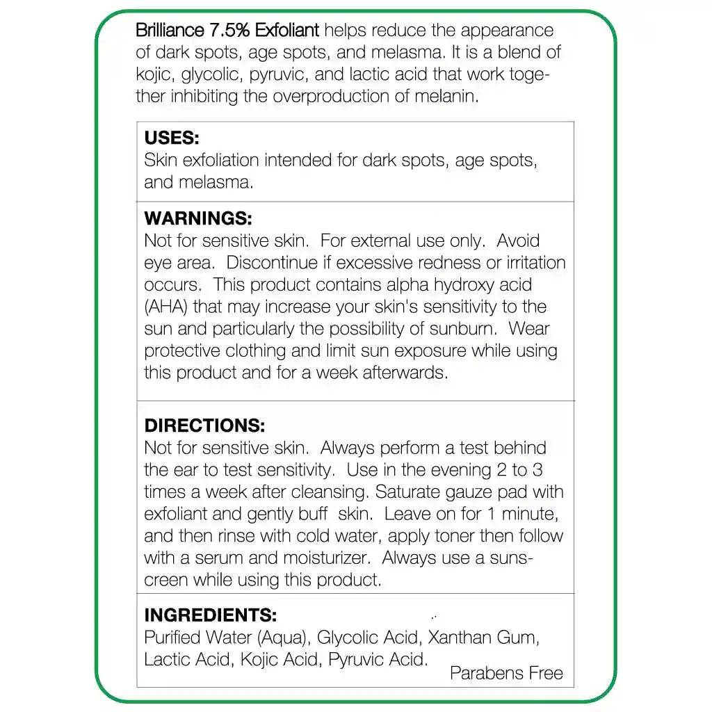 Brilliance_7.5_Exfoliant_AHA_7.5_with_Kojic_Acid_1.7oz_-_Nova_Skin_Medidermik-label