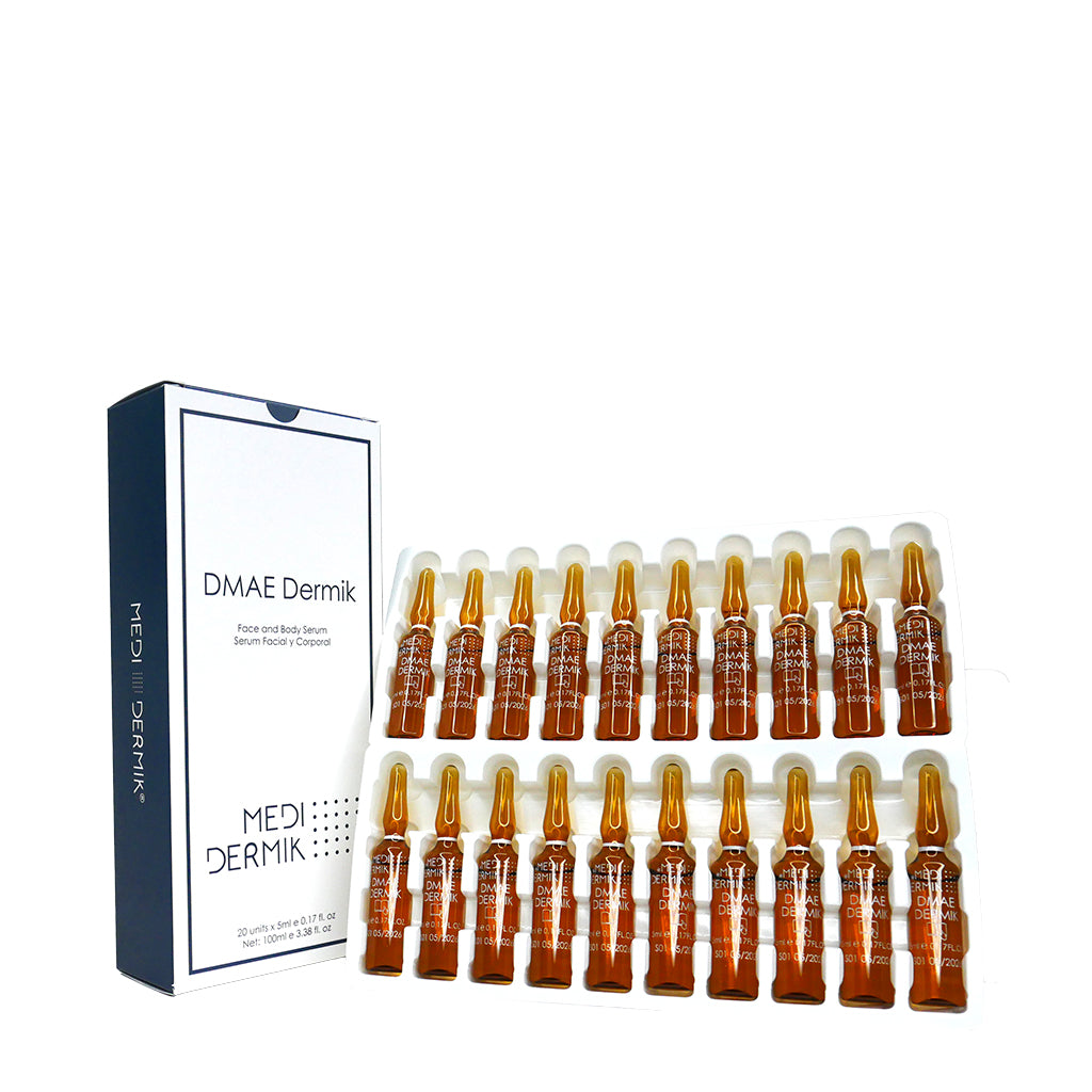 Medi Dermik DMAE Dermik ampoules with packaging on a white background