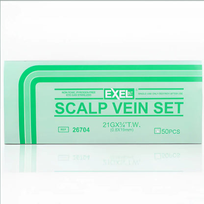 Box of EXEL Scalp Vein Set on a white background