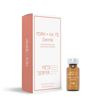 Medidermik PDRN + HA 1% Dermik serum bottle and packaging on a white background
