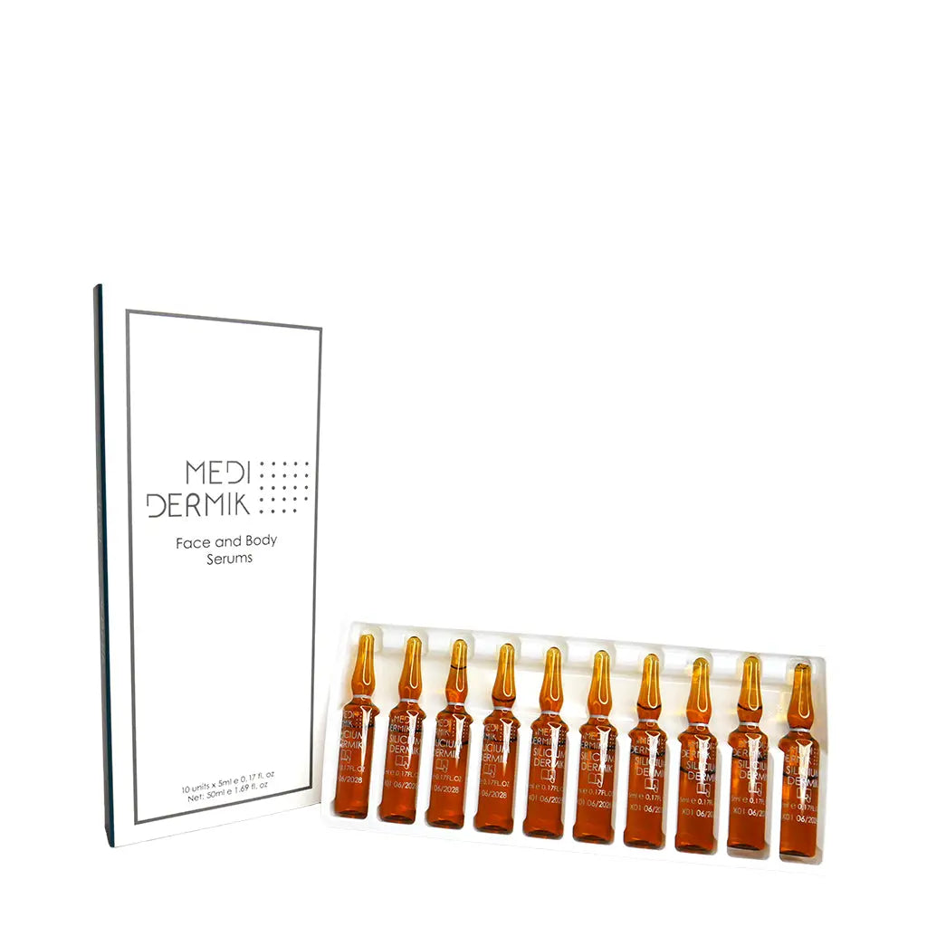 Medidermik serum bottles with packaging on a white background