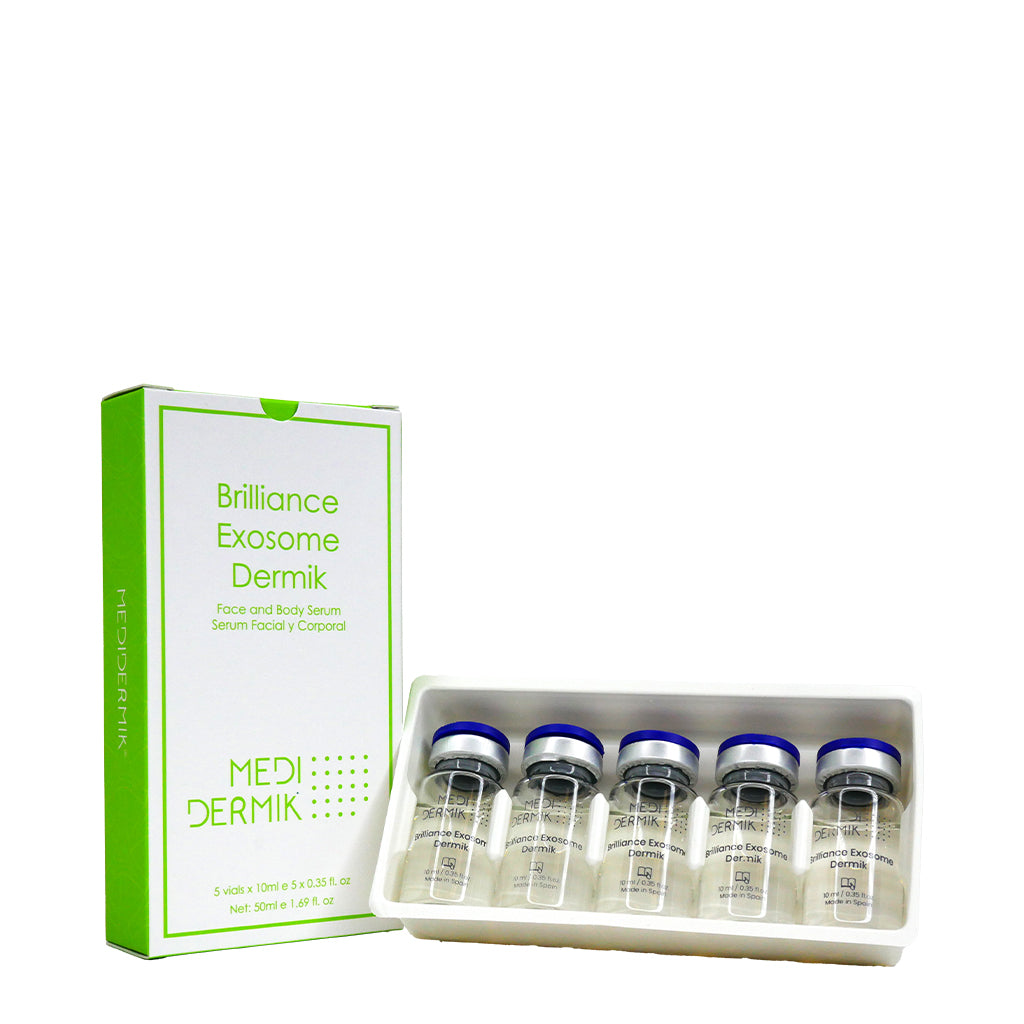 Mediderm skincare product set with bottles and packaging on a white background