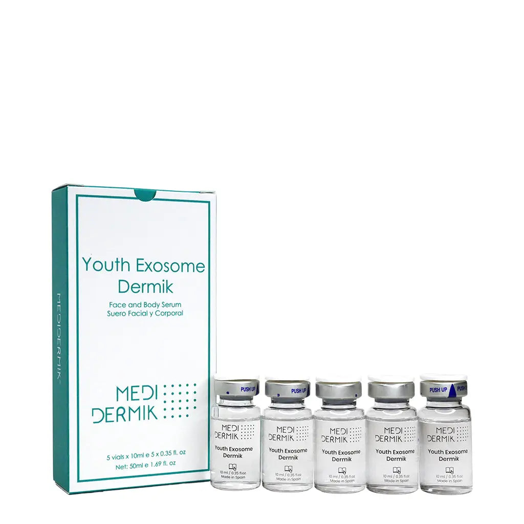 MEDI-DERMik Youth Exosome Dermik skincare product set with packaging on a white background