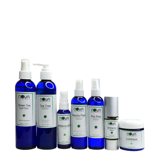 Collection of Nova skin care products on a white background