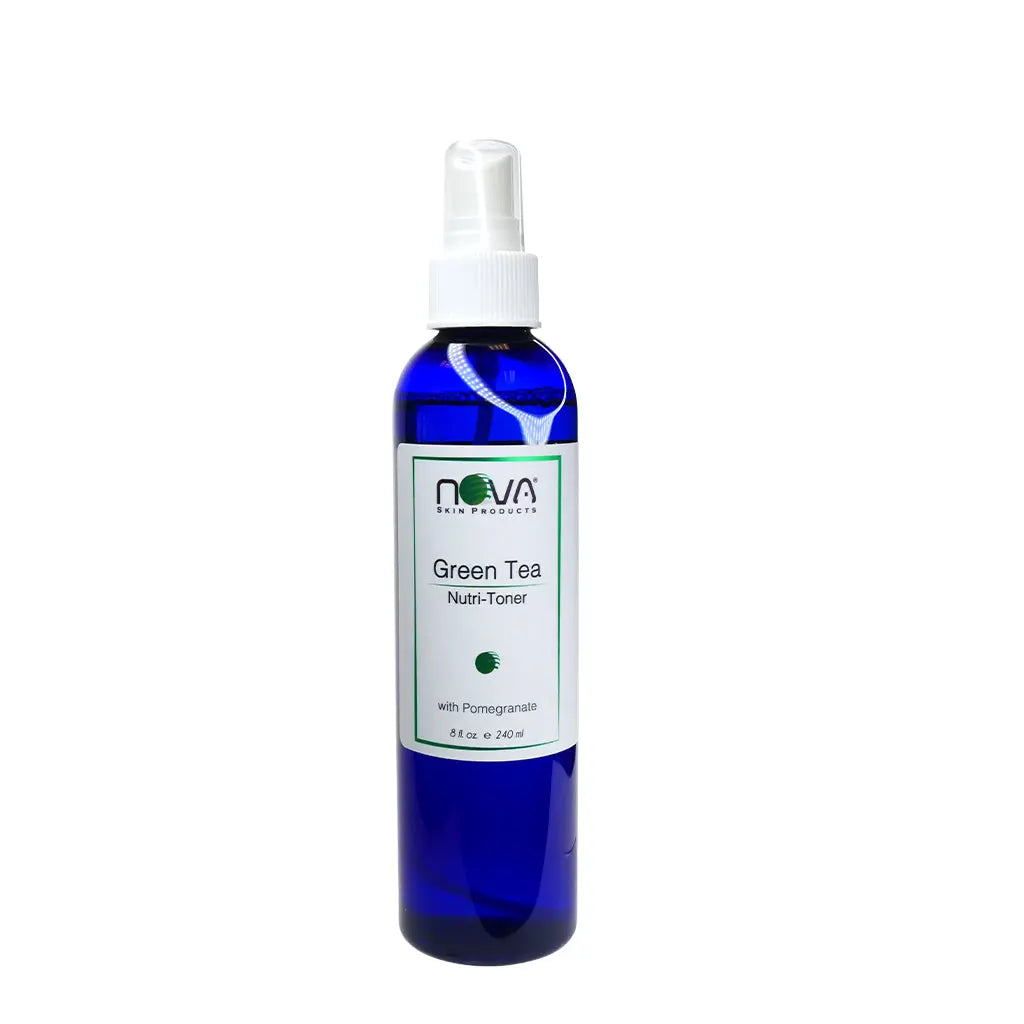 Blue bottle of Nova Green Tea Nutri-Toner on a white background