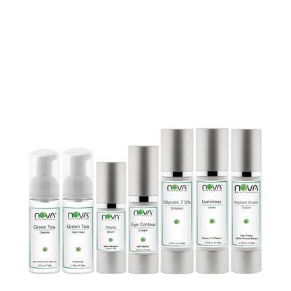 Collection of Nova skin care products on a white background
